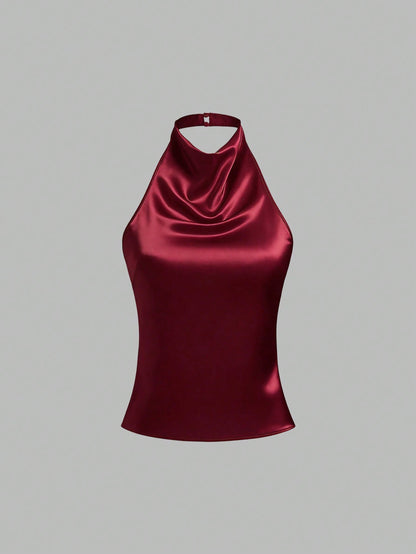 Sweetra Backless Tie Strap Sleeveless Minimalist Design Summer Camisole