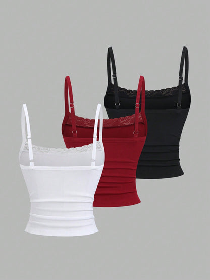 Sweetra Black And White,Summer,Modest,Everyday Sweet & Spicy Lace Camisole Tight-Fitting Cropped Backless Top,Elegant Music Festival Vacation Casual Office