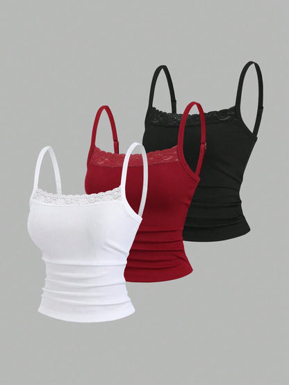 Sweetra Black And White,Summer,Modest,Everyday Sweet & Spicy Lace Camisole Tight-Fitting Cropped Backless Top,Elegant Music Festival Vacation Casual Office
