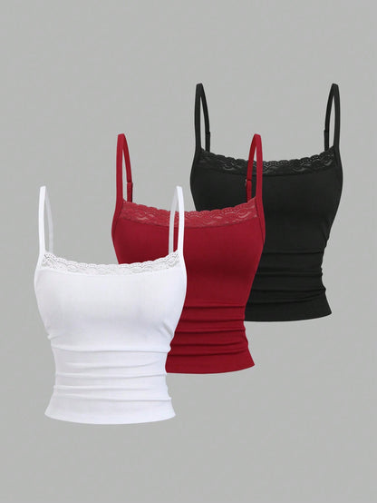 Sweetra Black And White,Summer,Modest,Everyday Sweet & Spicy Lace Camisole Tight-Fitting Cropped Backless Top,Elegant Music Festival Vacation Casual Office