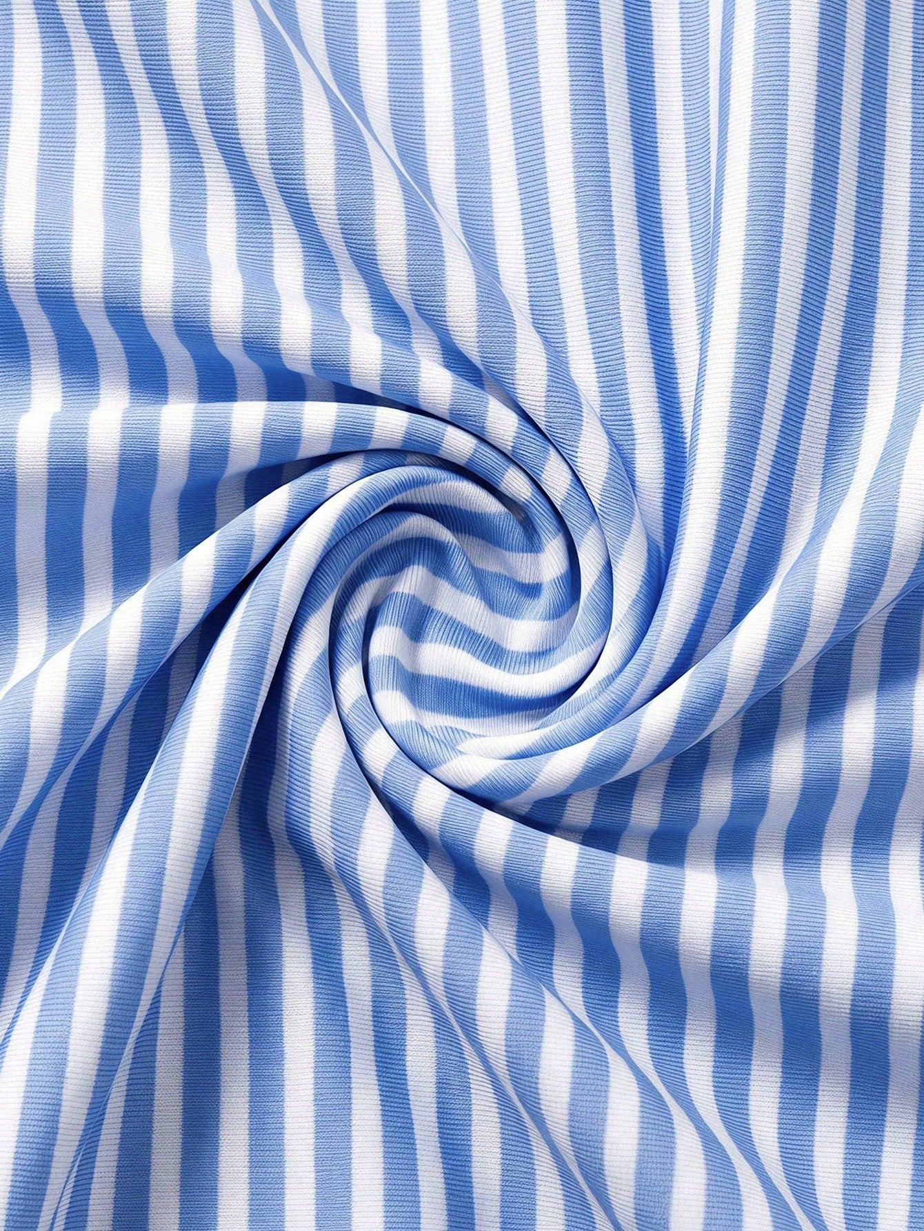 Sweetra CURVE Plus Size 2-Piece Swimwear Light Blue Striped,Summer,Tropical,Beach,One-Shoulder Asymmetric 3D Ruffle Trim High-Waisted Swim Shorts Set Cute Vacation
