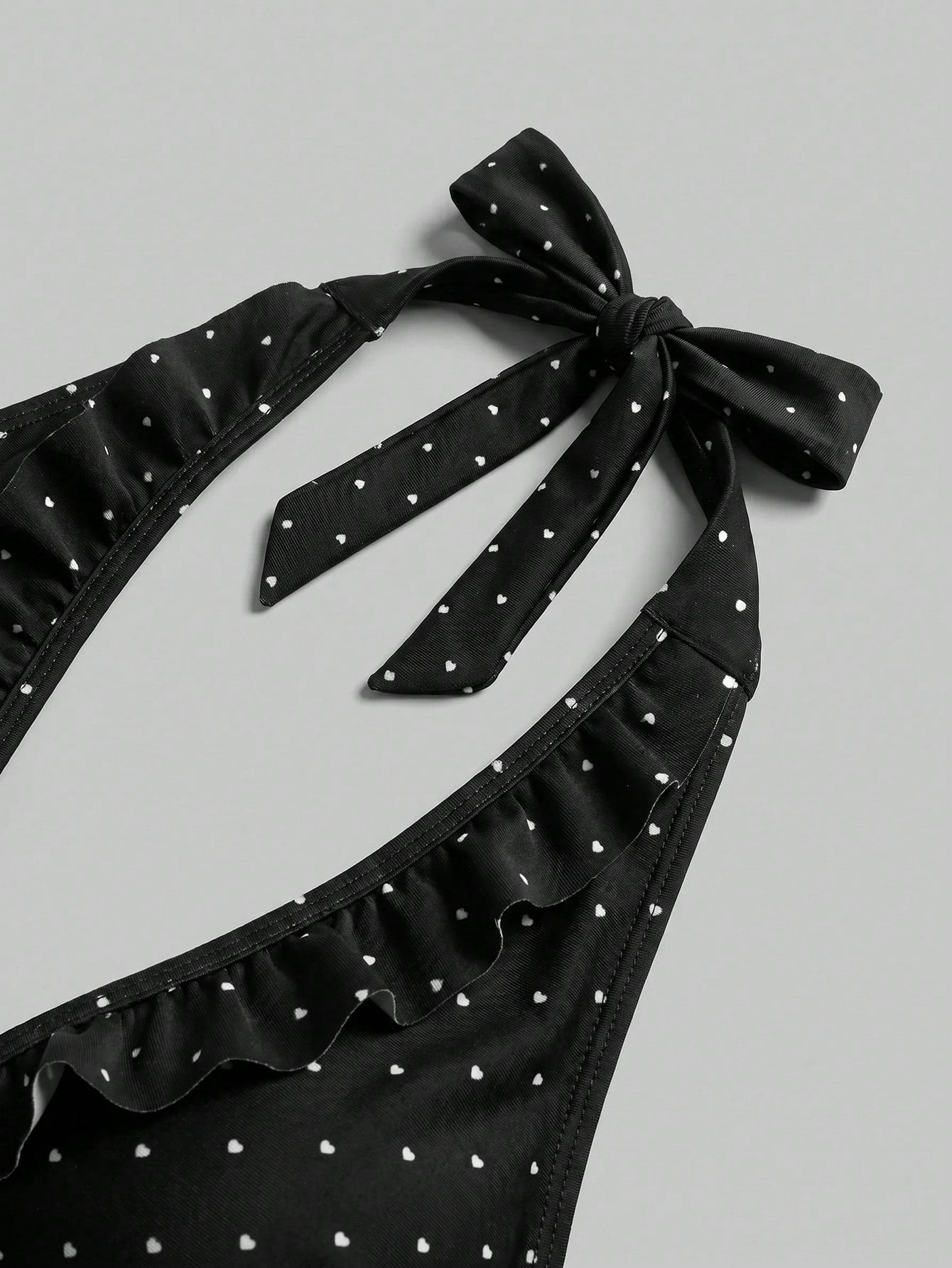 Sweetra CURVE Plus Size Women's Polka Dot Halter Tankini Top, Triangle Tankini Bottom And Mini Skirt, Suitable For Summer Vacation Beach Black