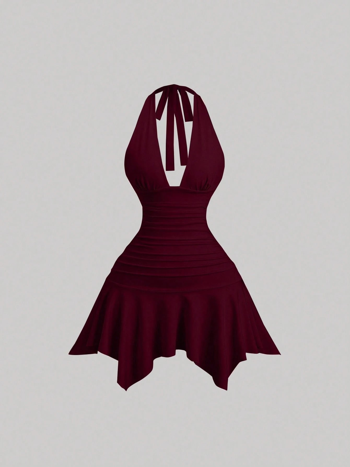 Sweetra New Asymmetric Hem Cinched Waist Elegant Commuter Daily Wear Deep V Neck Backless Mini Dress For Women, Summer