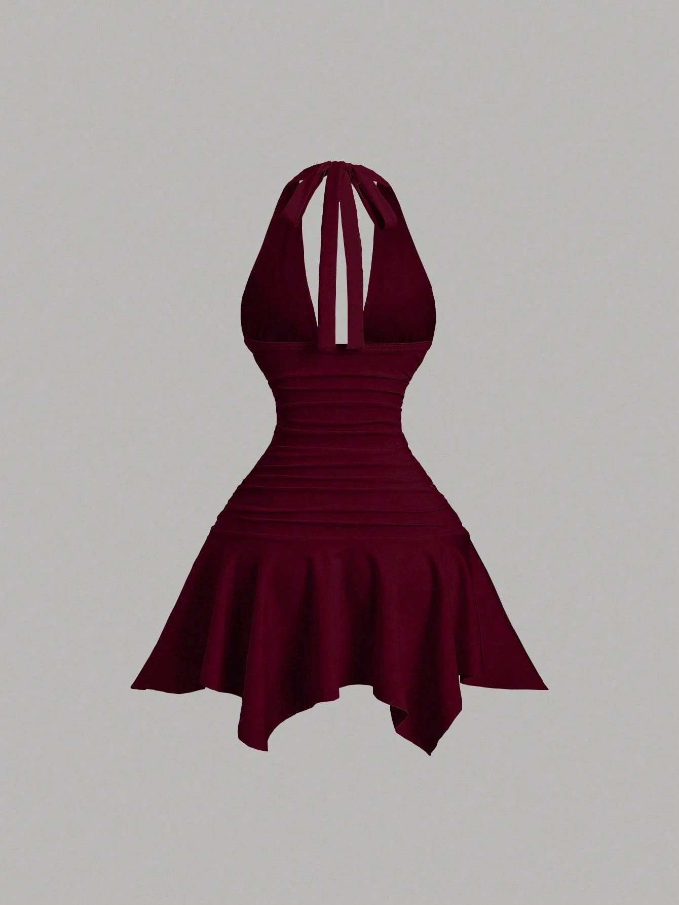 Sweetra New Asymmetric Hem Cinched Waist Elegant Commuter Daily Wear Deep V Neck Backless Mini Dress For Women, Summer