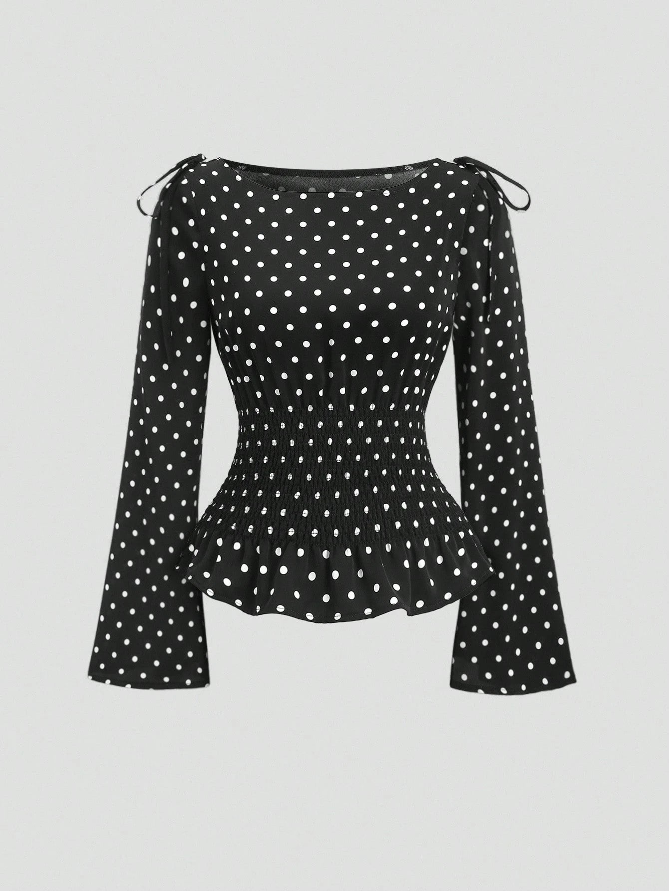 Sweetra New Autumn/Winter French Elegant Fashion Polka Dot Shoulder Bowknot Waist Slimming Casual Commute Versatile Bell Sleeve Women Blouse