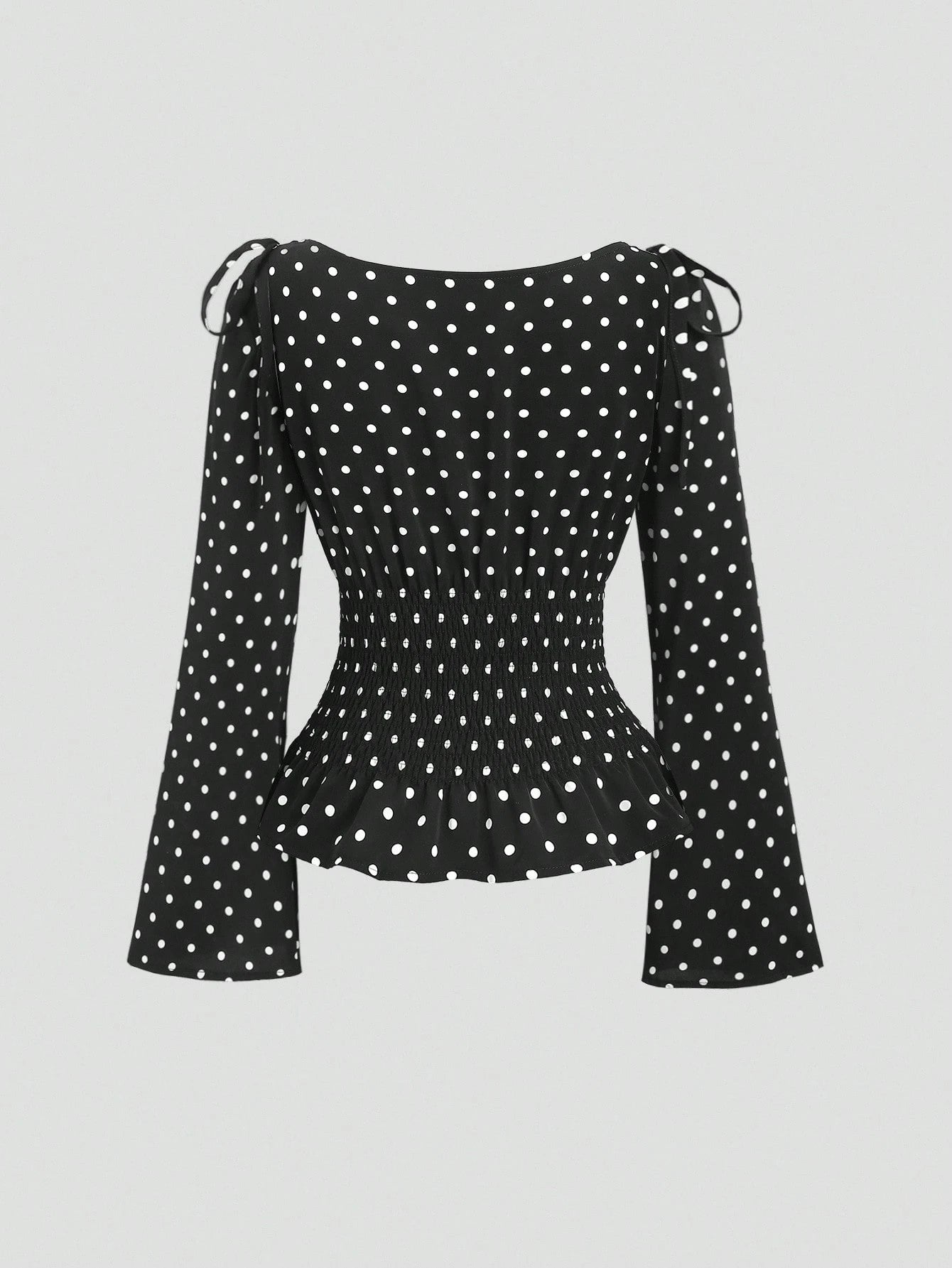 Sweetra New Autumn/Winter French Elegant Fashion Polka Dot Shoulder Bowknot Waist Slimming Casual Commute Versatile Bell Sleeve Women Blouse
