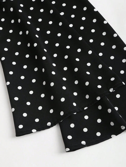 Sweetra New Autumn/Winter French Elegant Fashion Polka Dot Shoulder Bowknot Waist Slimming Casual Commute Versatile Bell Sleeve Women Blouse
