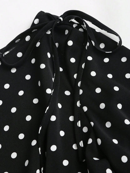 Sweetra New Autumn/Winter French Elegant Fashion Polka Dot Shoulder Bowknot Waist Slimming Casual Commute Versatile Bell Sleeve Women Blouse