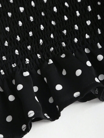 Sweetra New Autumn/Winter French Elegant Fashion Polka Dot Shoulder Bowknot Waist Slimming Casual Commute Versatile Bell Sleeve Women Blouse