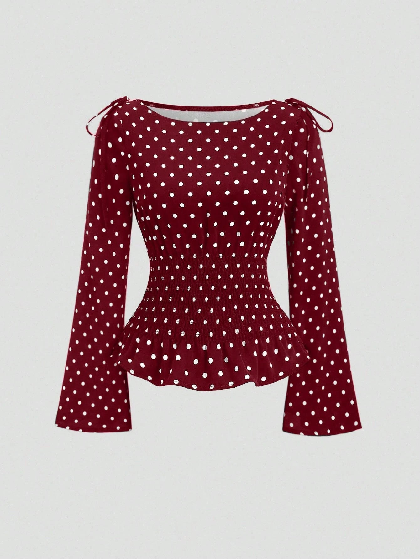 Sweetra New Autumn/Winter French Elegant Fashion Polka Dot Shoulder Bowknot Waist Slimming Casual Commute Versatile Bell Sleeve Women Blouse