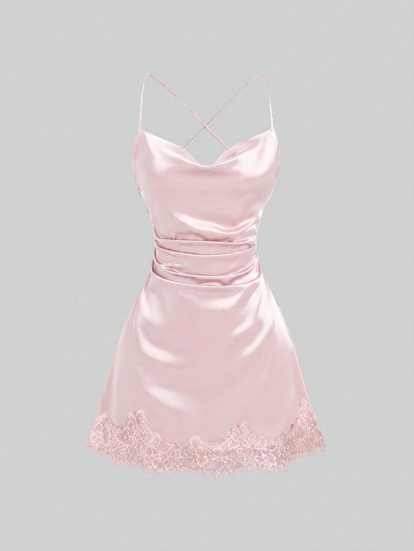 Sweetra New Satin Mini Dress With Contrast Lace, Coffee Color, Suitable For Party Wear
