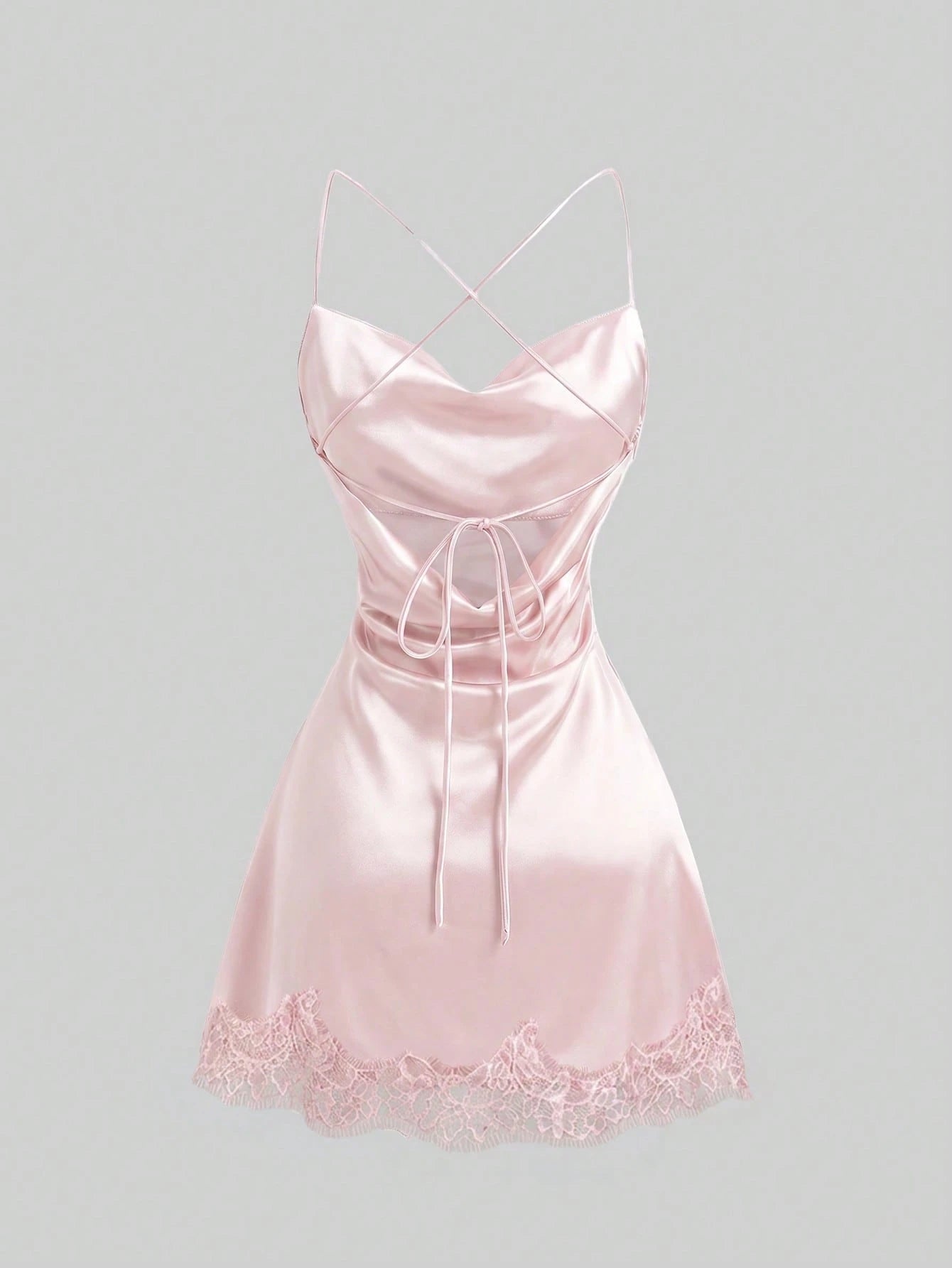 Sweetra New Satin Mini Dress With Contrast Lace, Coffee Color, Suitable For Party Wear