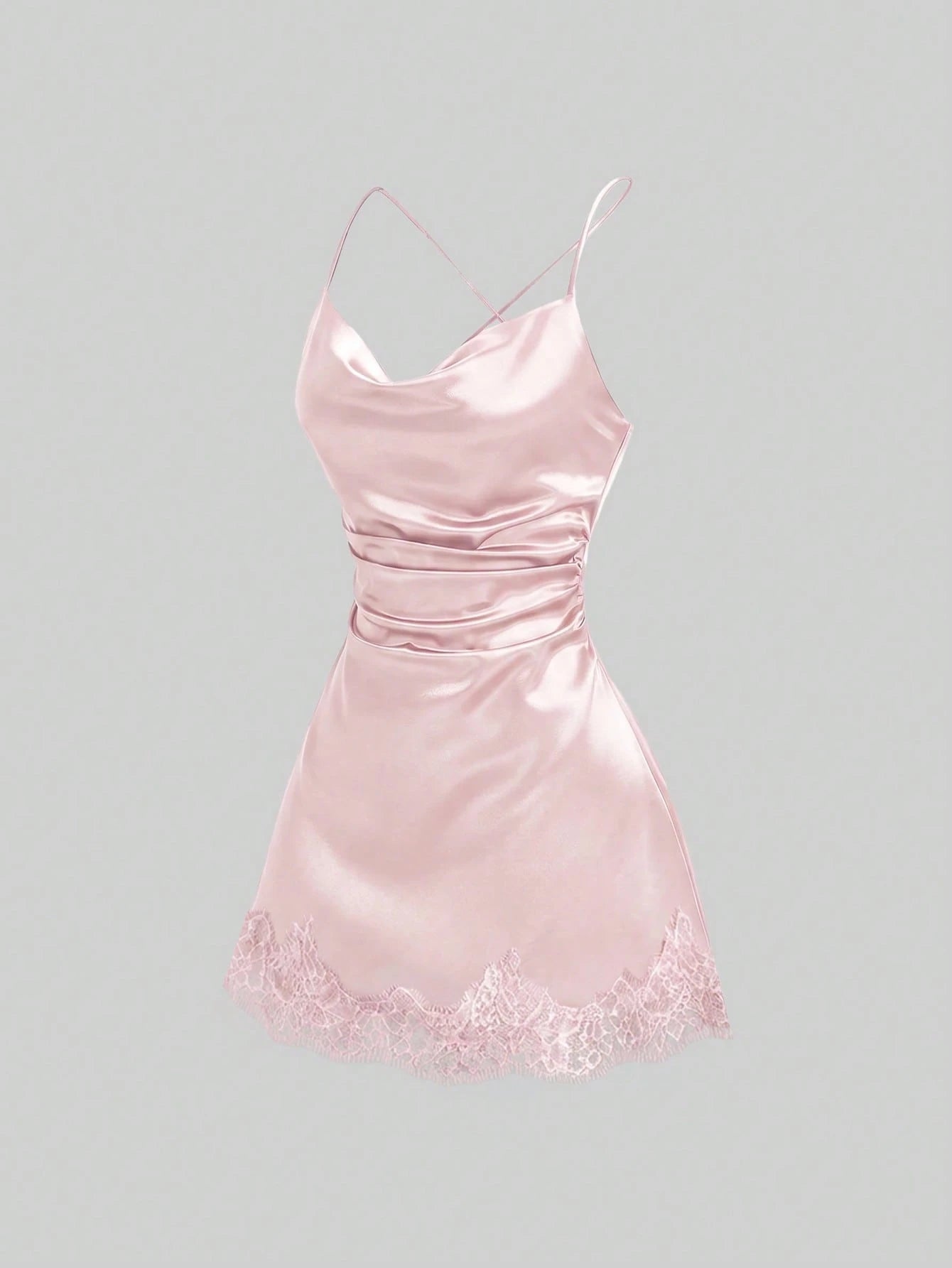 Sweetra New Satin Mini Dress With Contrast Lace, Coffee Color, Suitable For Party Wear