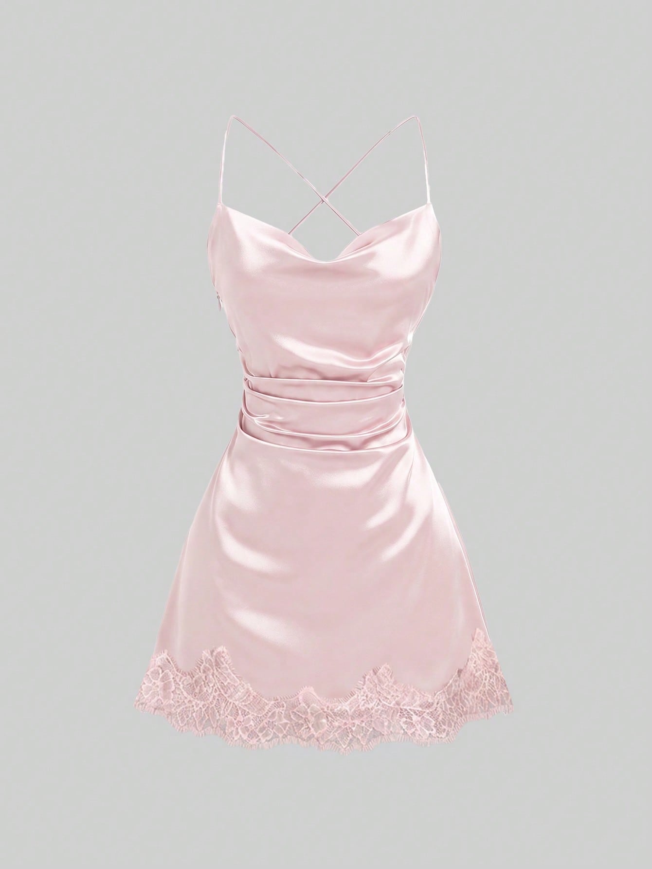 Sweetra New Satin Mini Dress With Contrast Lace, Coffee Color, Suitable For Party Wear