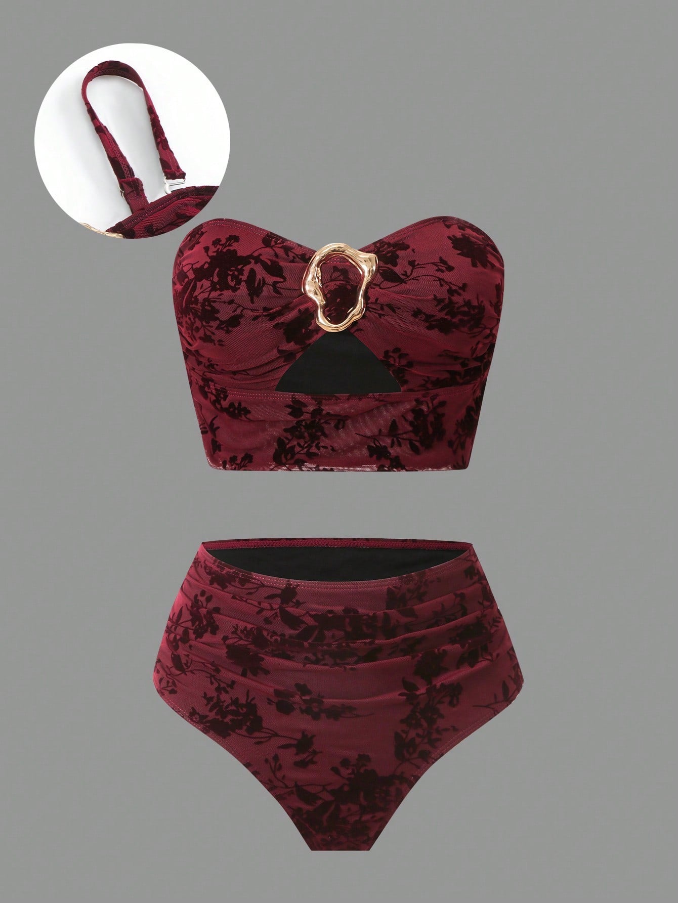 Sweetra Plus Size Swimwear Set, High-Quality Flocked Fabric, Minimalist European & American Style Tankini