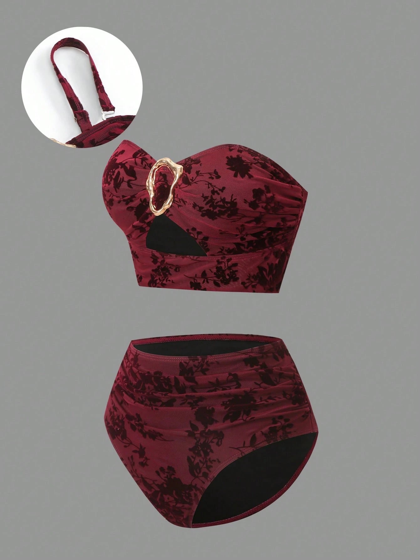 Sweetra Plus Size Swimwear Set, High-Quality Flocked Fabric, Minimalist European & American Style Tankini