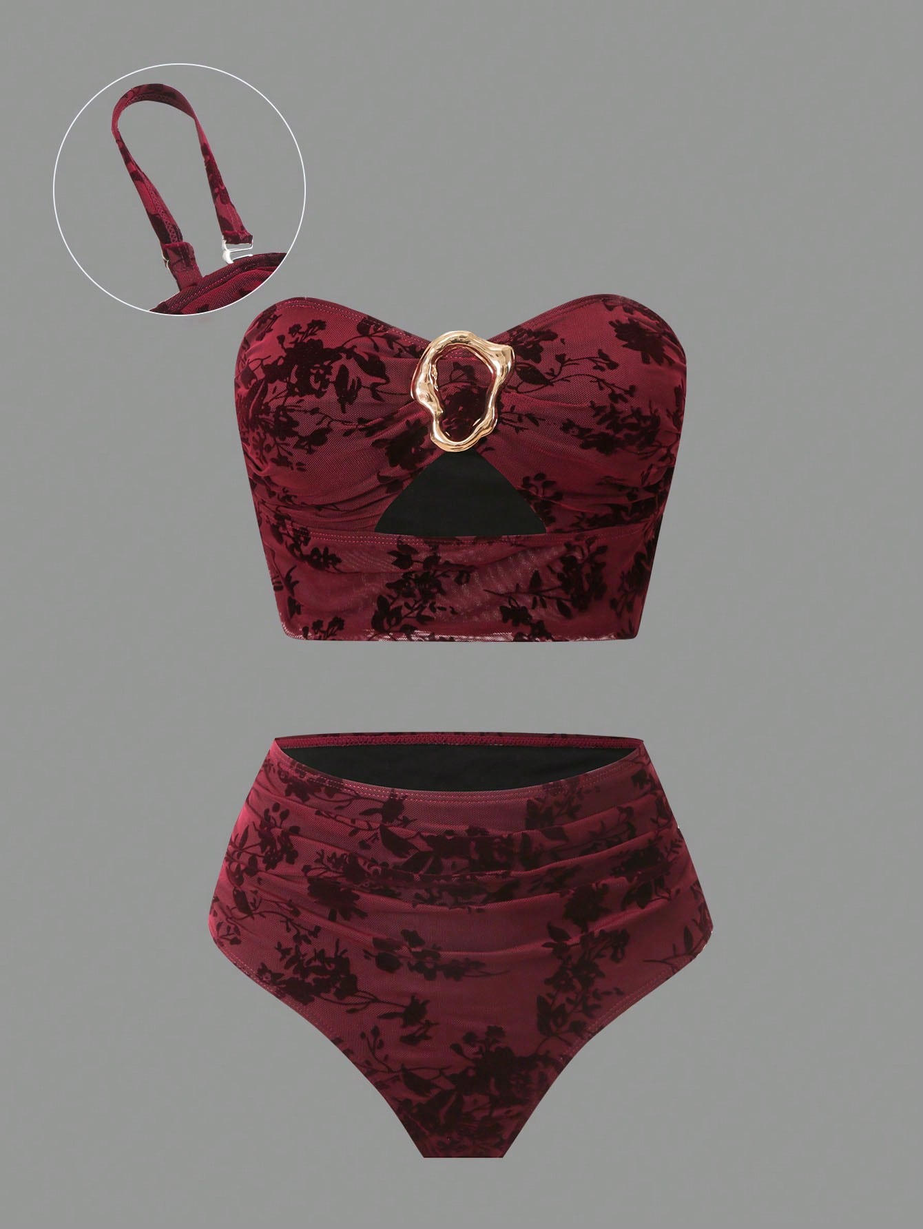 Sweetra Plus Size Swimwear Set, High-Quality Flocked Fabric, Minimalist European & American Style Tankini