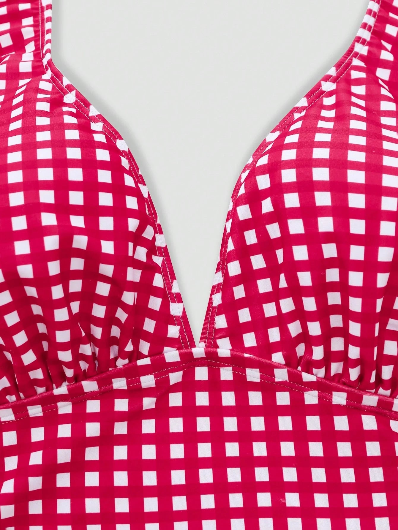 Sweetra Plus Size Women 3pcs Set: Plaid Ruched Tie Camisole Top, Triangle Panty & Sarong Skirt Tankini Swimwear