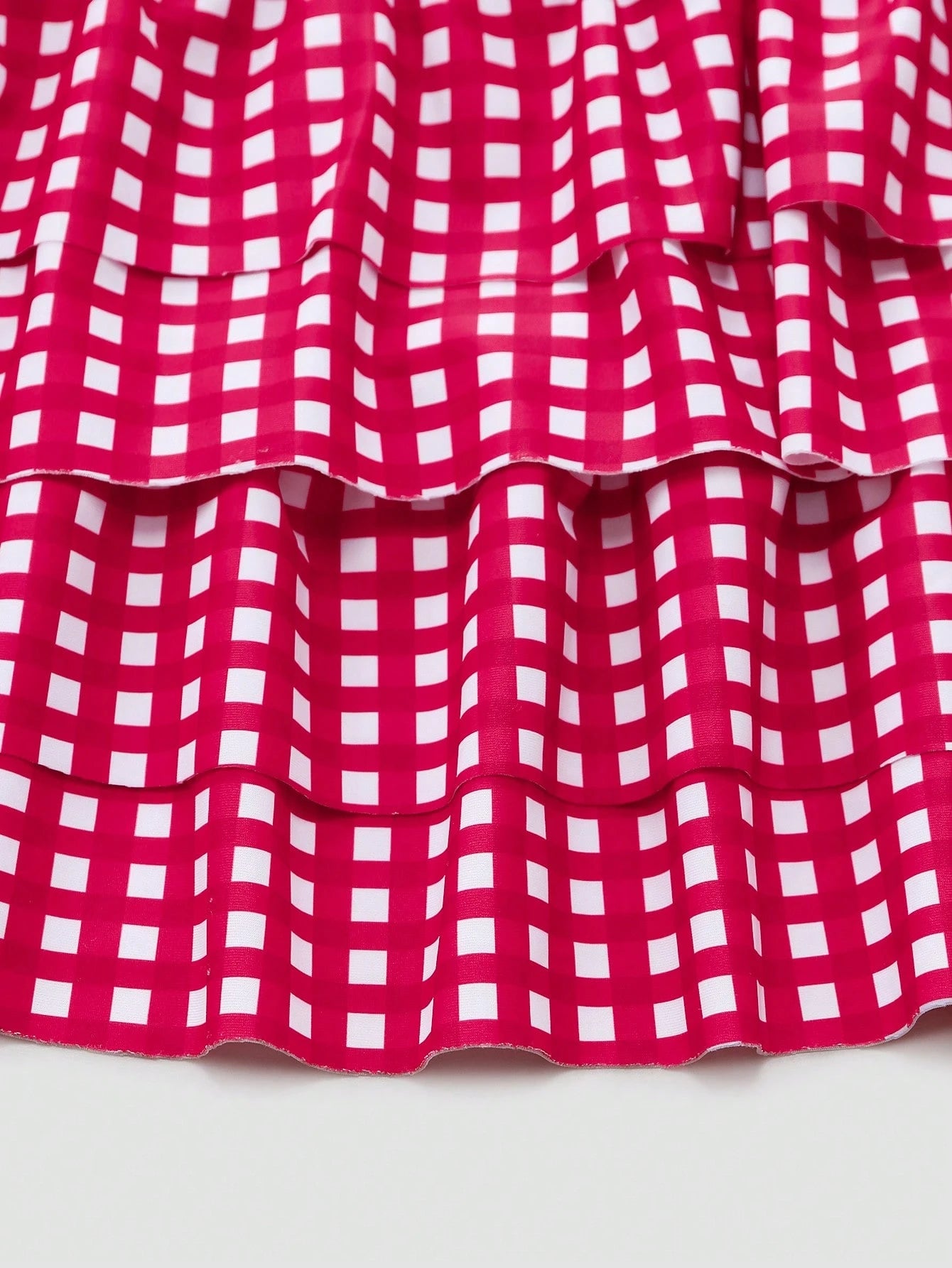 Sweetra Plus Size Women 3pcs Set: Plaid Ruched Tie Camisole Top, Triangle Panty & Sarong Skirt Tankini Swimwear