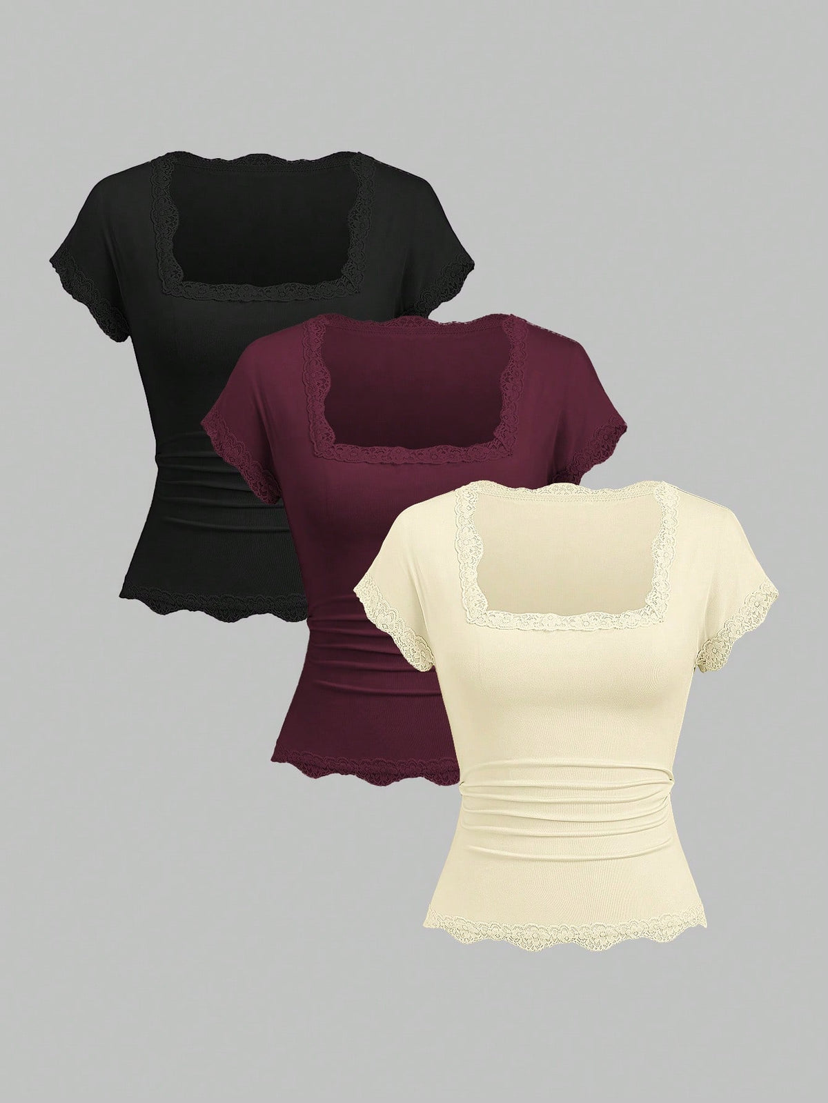 Sweetra Spring/Summer New Women's Designer High-Street Chic Lace Trim Slimming Fit Vacation Sports Versatile Comfortable Streetwear T-Shirt Set