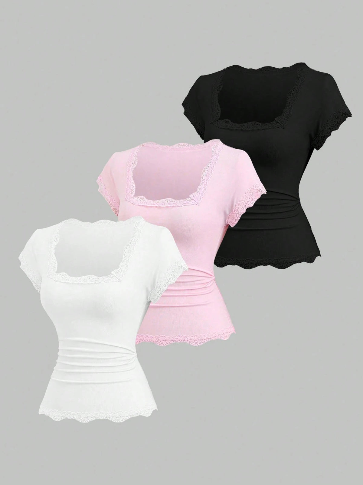 Sweetra Spring/Summer New Women's Designer High-Street Chic Lace Trim Slimming Fit Vacation Sports Versatile Comfortable Streetwear T-Shirt Set