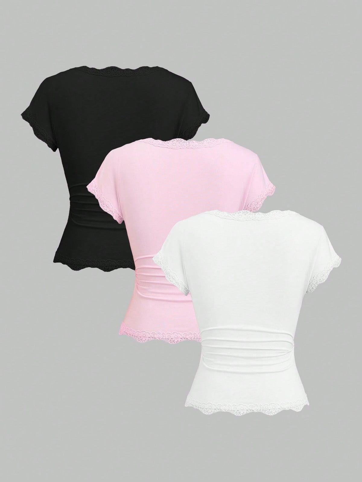 Sweetra Spring/Summer New Women's Designer High-Street Chic Lace Trim Slimming Fit Vacation Sports Versatile Comfortable Streetwear T-Shirt Set