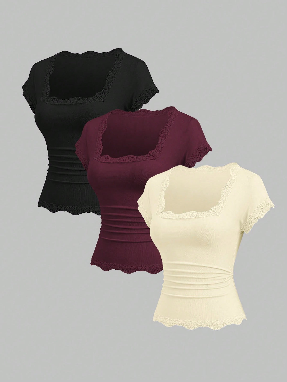 Sweetra Spring/Summer New Women's Designer High-Street Chic Lace Trim Slimming Fit Vacation Sports Versatile Comfortable Streetwear T-Shirt Set