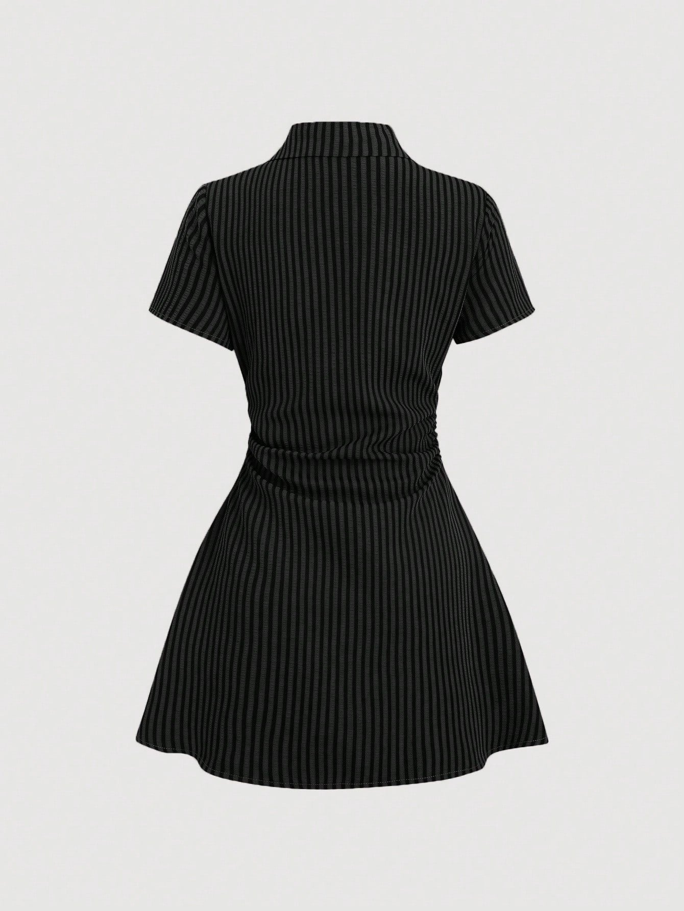 Sweetra Sweet & Fresh Pink Short Sleeve Shirt Dress, Waist Cinched Slimming Stylish Blouse Dress For Summer