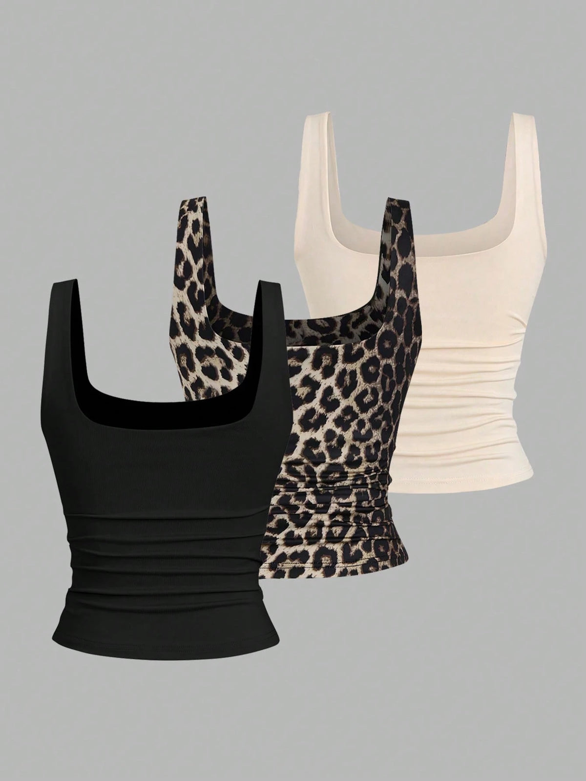 Sweetra Women Casual Bowknot & Leopard Print Ruffle Square Neck Tank Top, Summer