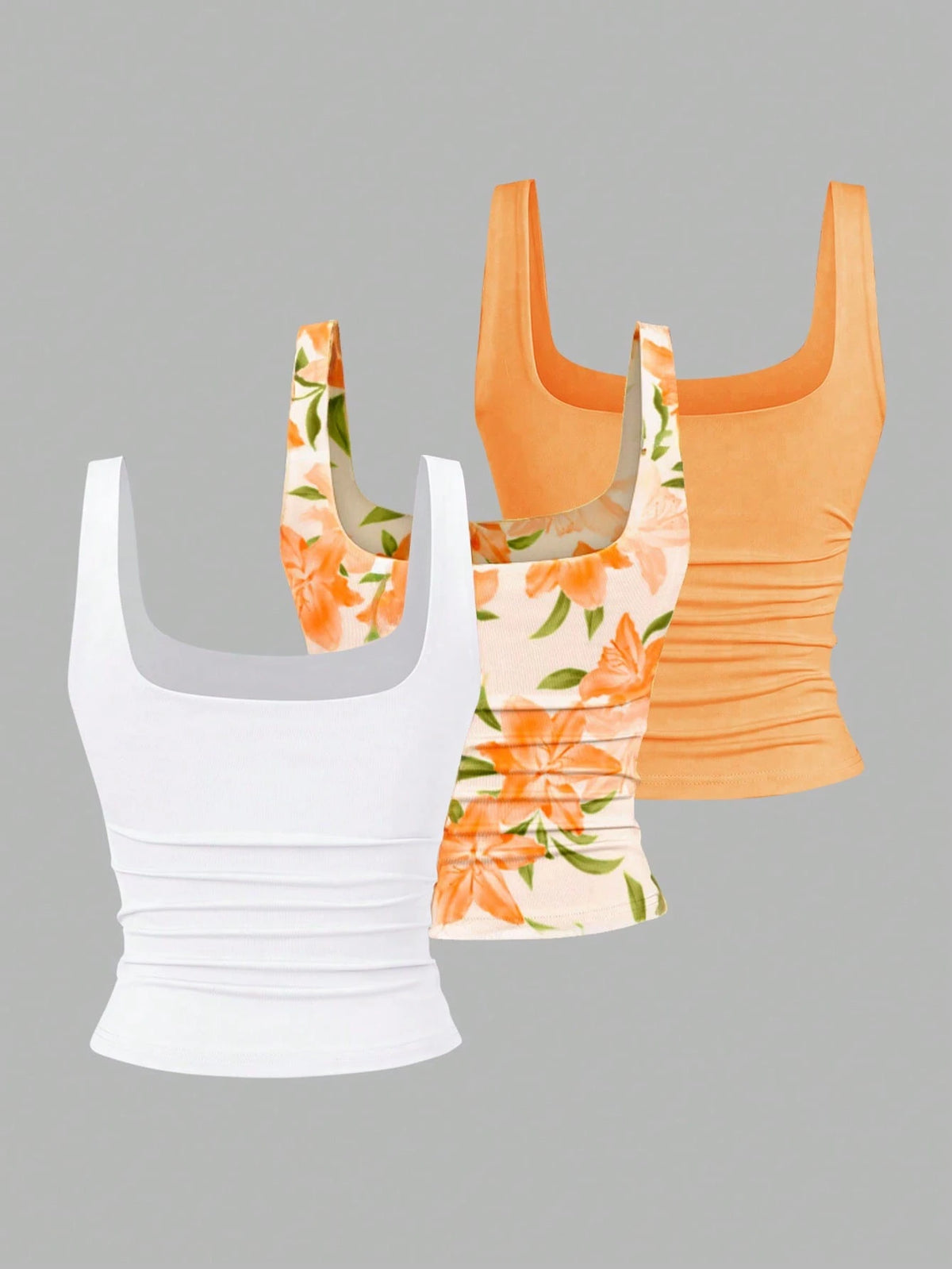 Sweetra Women Casual Square Neck Pleated Cami Top, Summer