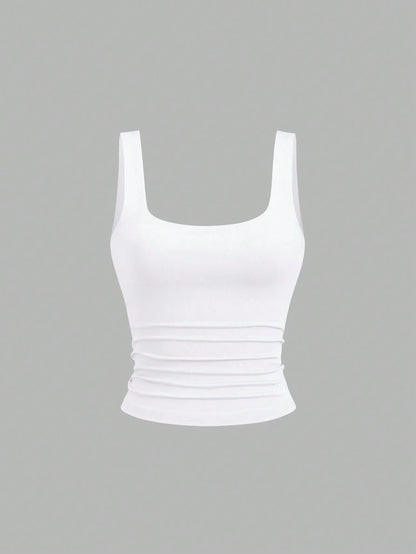Sweetra Women's Casual Pleated Square Neck Camisole, Summer