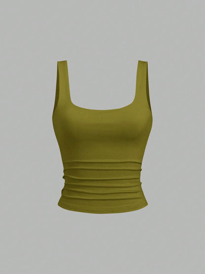 Sweetra Women's Casual Pleated Square Neck Camisole, Summer