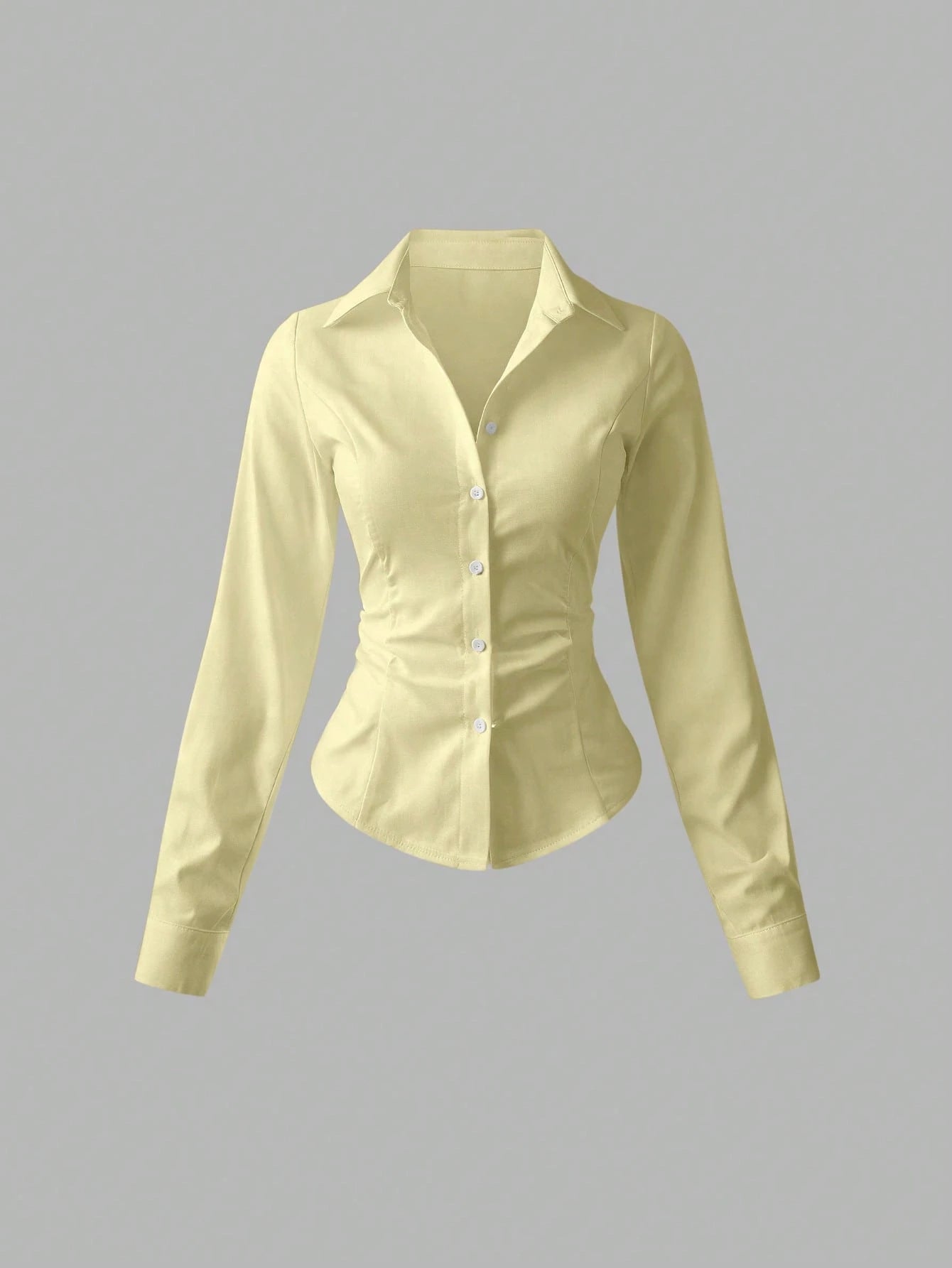 Sweetra Women's Casual Solid Color Waist Cinched Long Sleeve Shirt Fall Cloth For Women