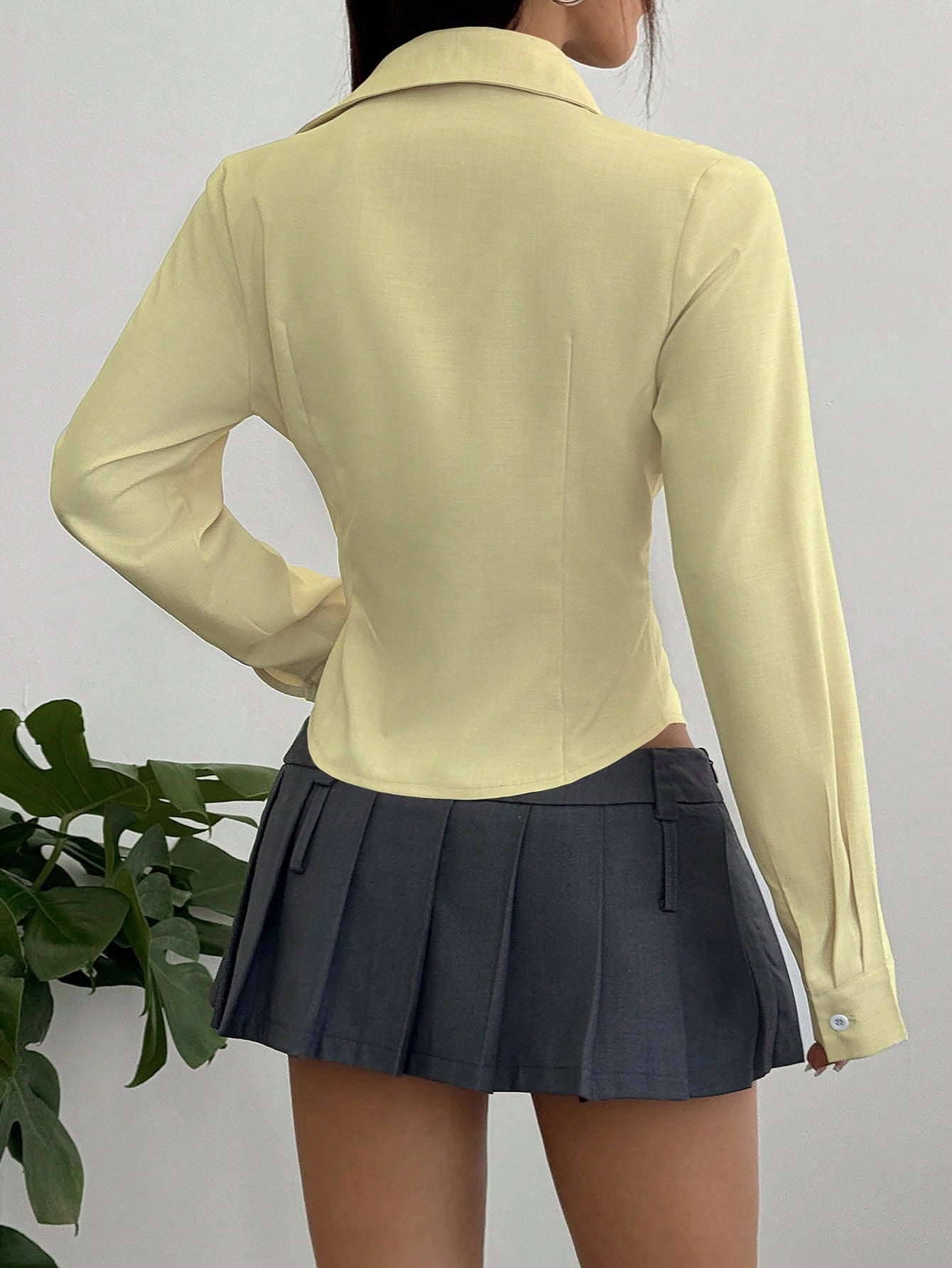Sweetra Women's Casual Solid Color Waist Cinched Long Sleeve Shirt Fall Cloth For Women