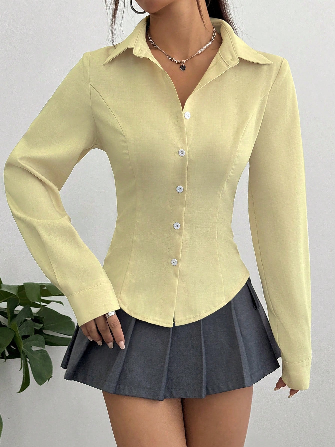Sweetra Women's Casual Solid Color Waist Cinched Long Sleeve Shirt Fall Cloth For Women