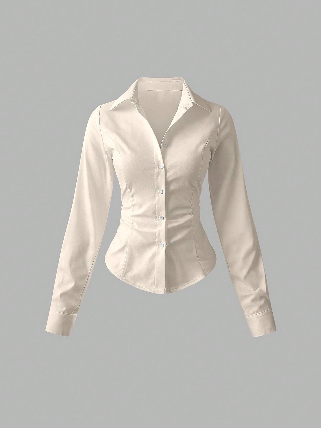 Sweetra Women's Casual Solid Color Waist Cinched Long Sleeve Shirt Fall Cloth For Women
