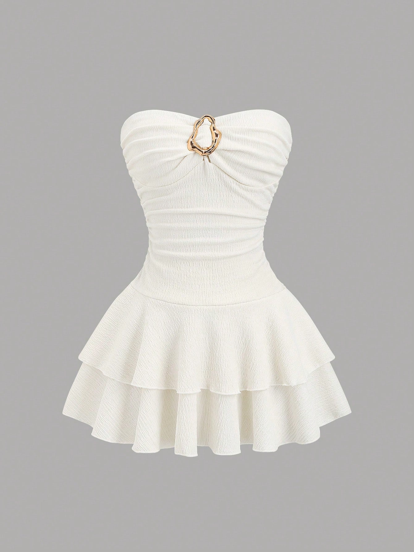 Sweetra Women's Elegant Strapless Double-Layer Mini Dress