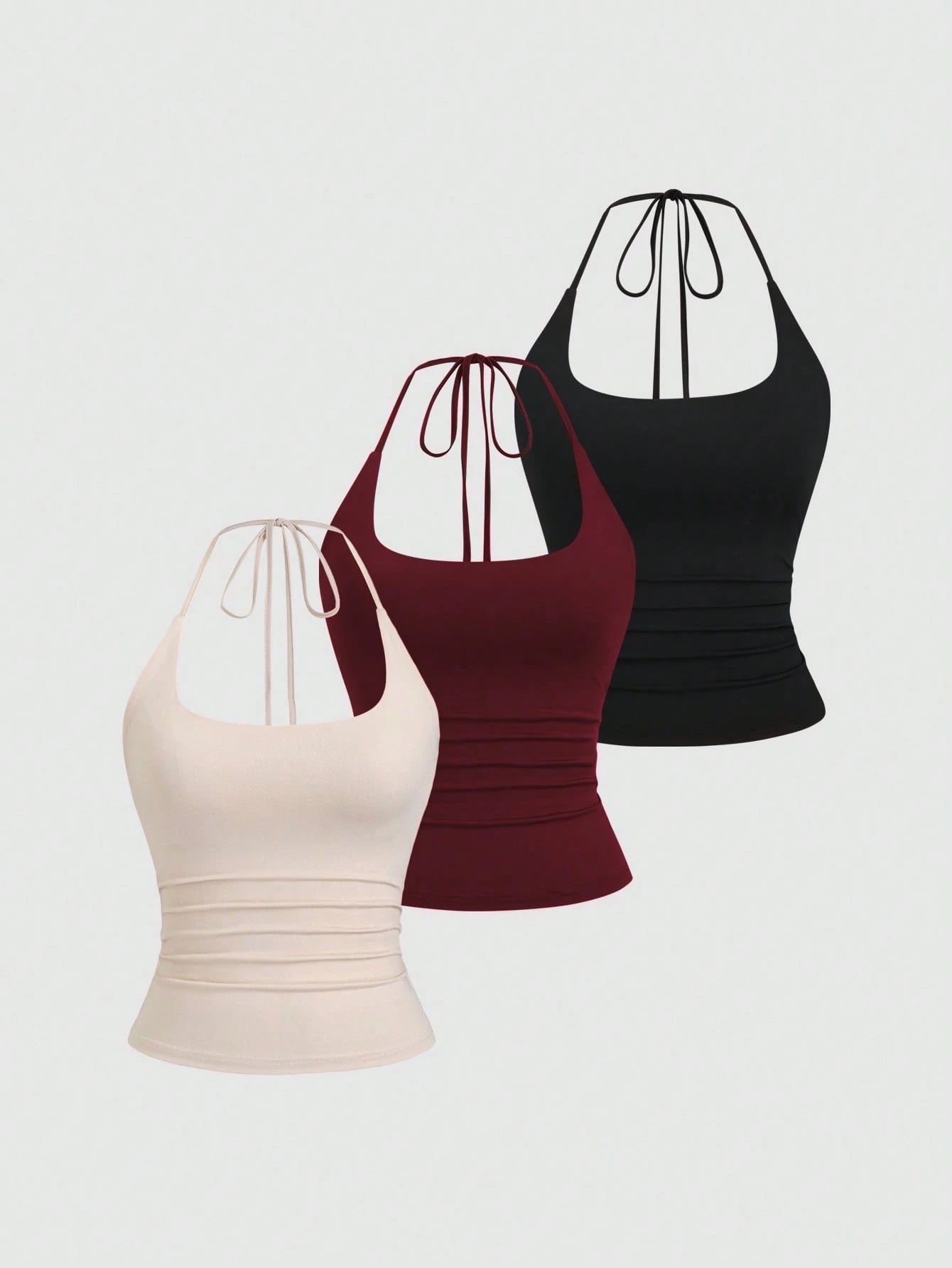 Sweetra Women's European And American Fashion Casual Sexy New Summer Slimming Fit Halter Neck Elegant Backless Commuter Fitness Versatile Top 3-Piece Set