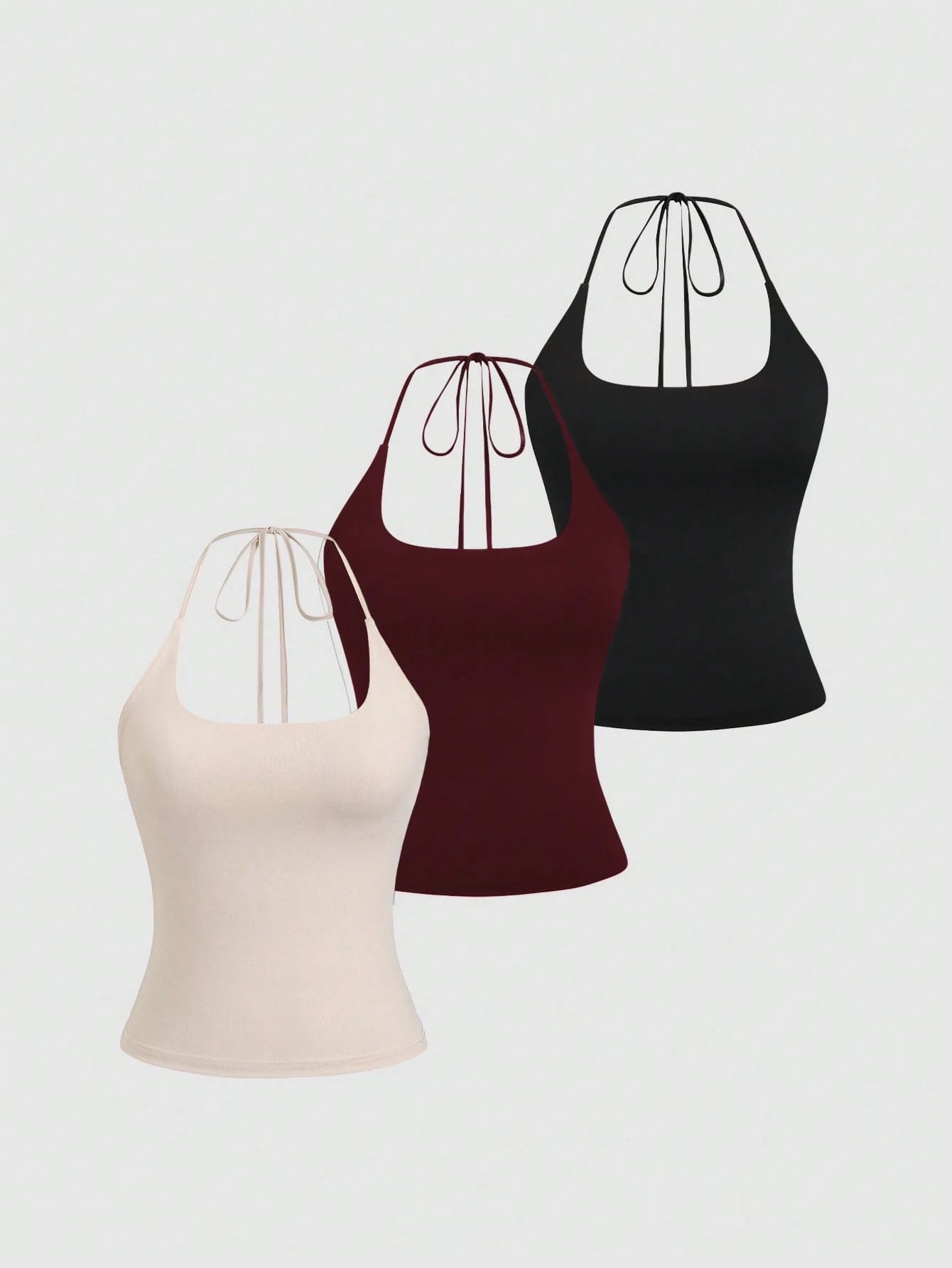 Sweetra Women's European And American Fashion Casual Sexy New Summer Slimming Fit Halter Neck Elegant Backless Commuter Fitness Versatile Top 3-Piece Set