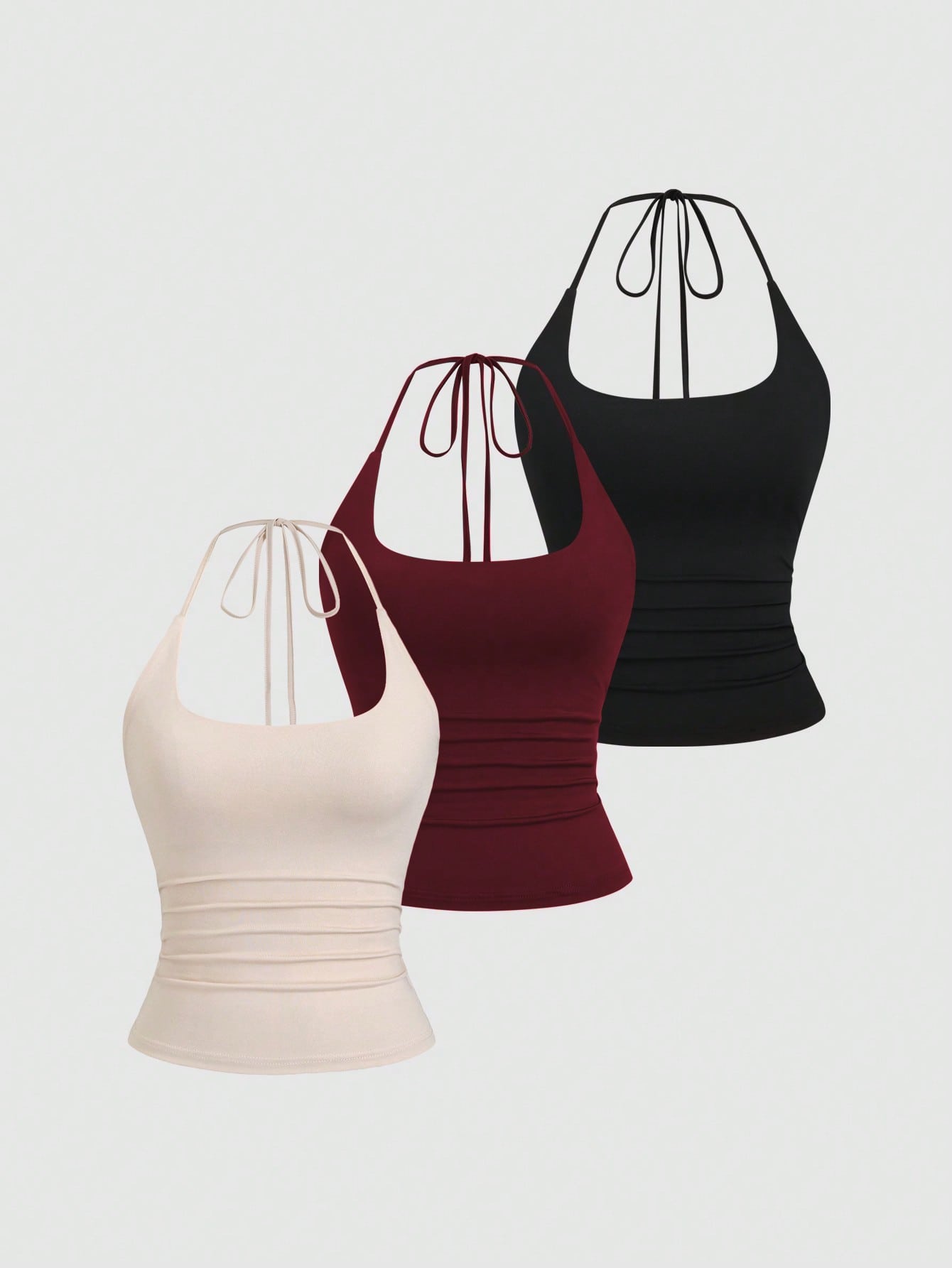 Sweetra Women's European And American Fashion Casual Sexy New Summer Slimming Fit Halter Neck Elegant Backless Commuter Fitness Versatile Top 3-Piece Set