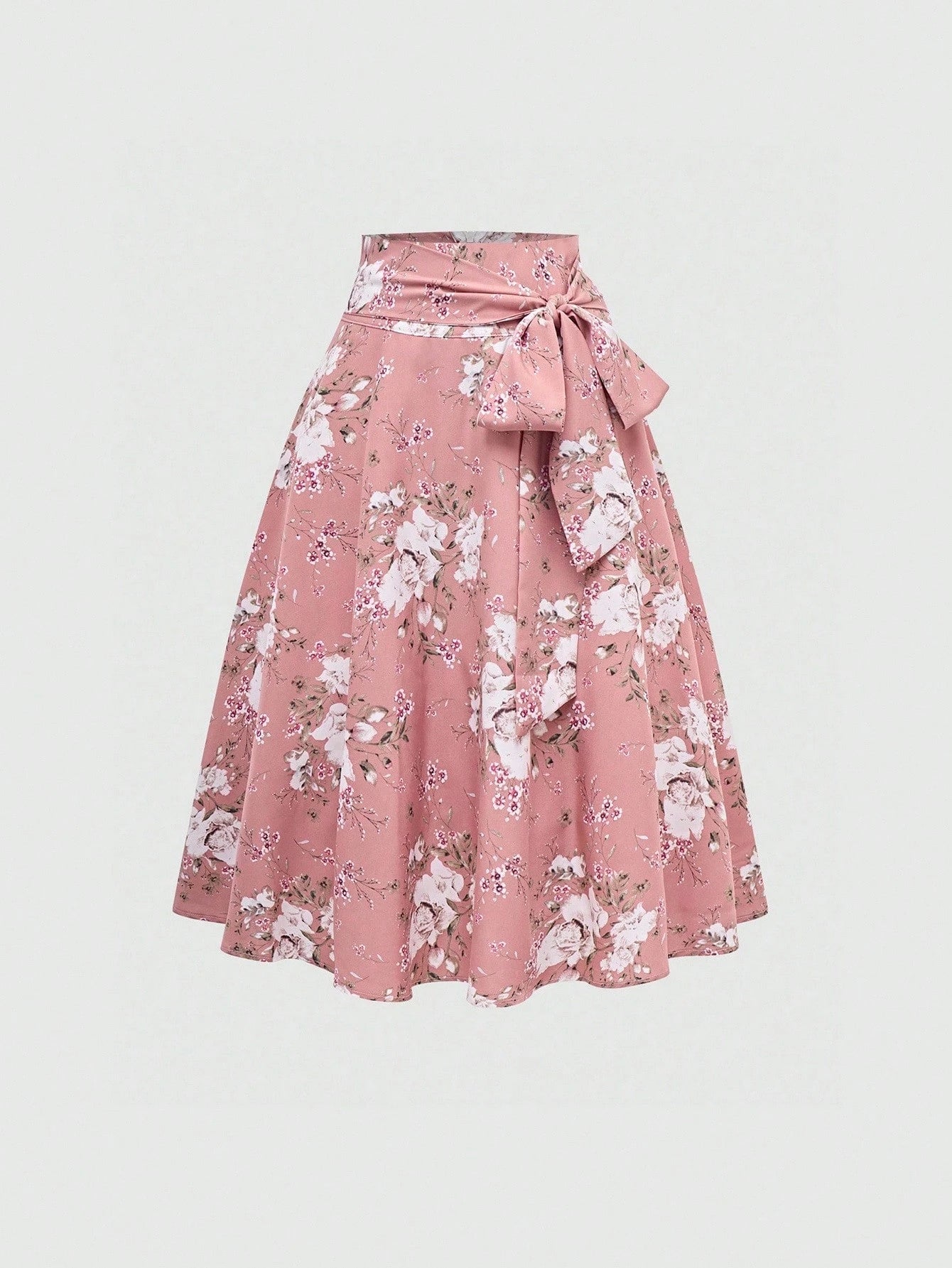 Sweetra Women's Floral Print Tie Waist Mid-Length Elegant A-Line Skirt