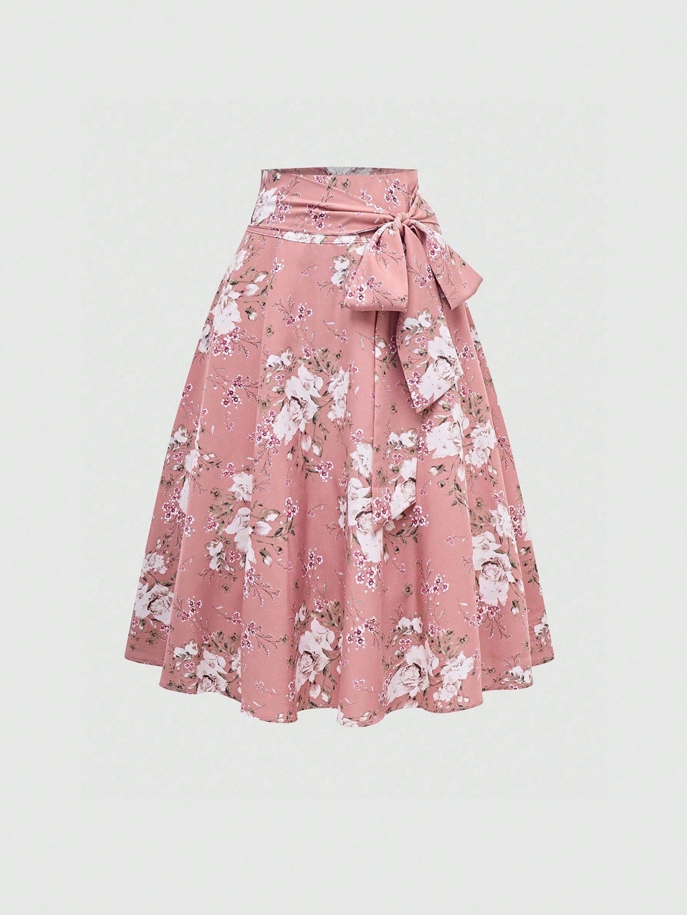 Sweetra Women's Floral Print Tie Waist Mid-Length Elegant A-Line Skirt