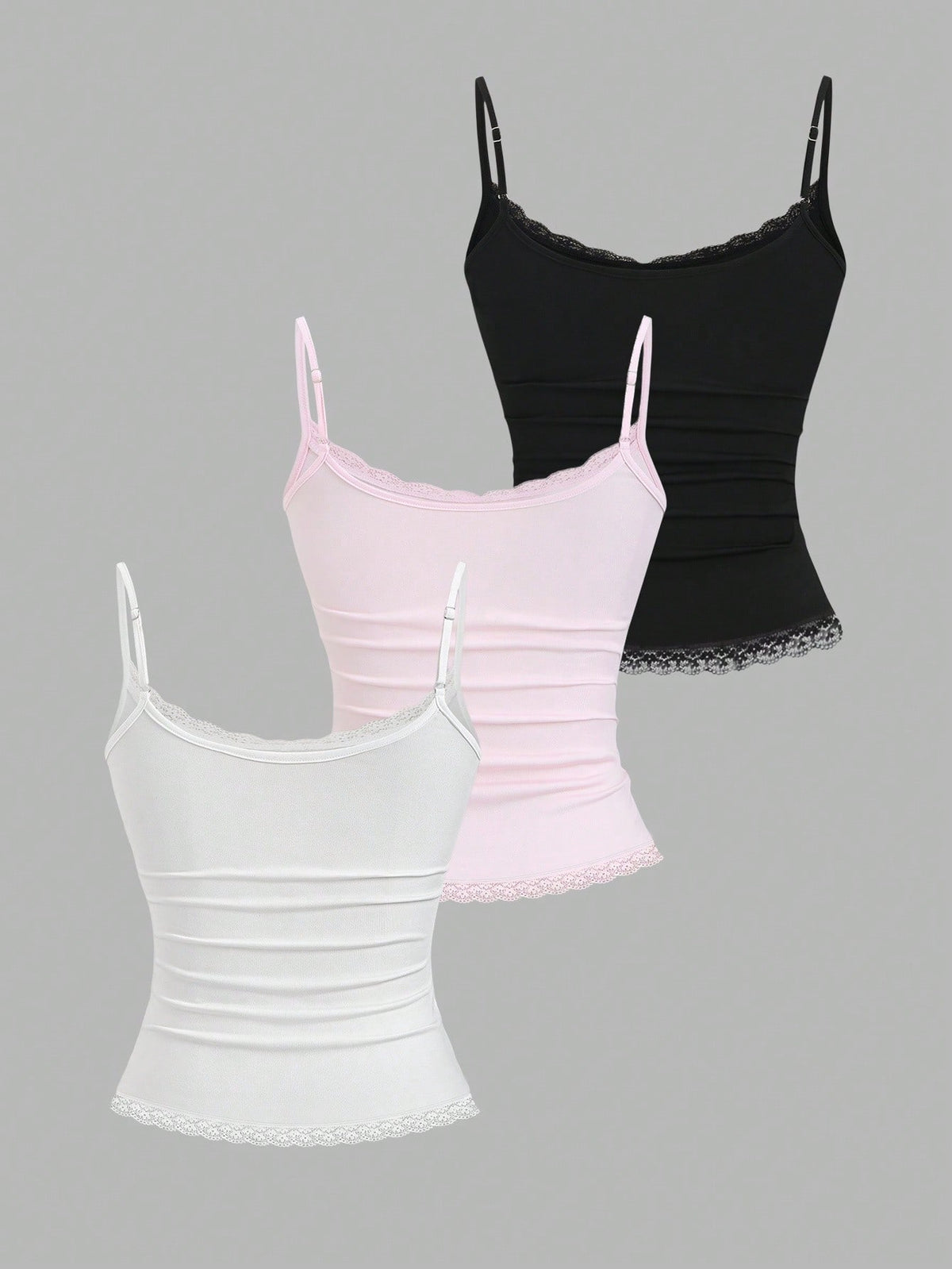Sweetra Women's Solid Color Contrast Lace Ruffle Camisole