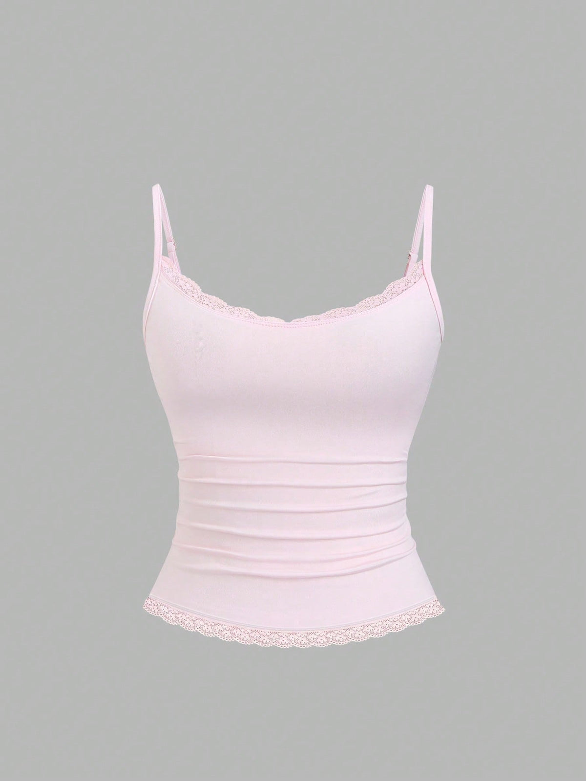 Sweetra Women's Solid Color Contrast Lace Ruffle Camisole