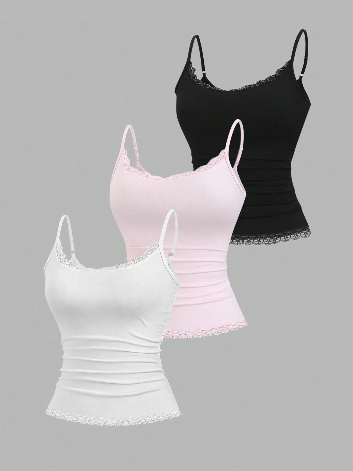 Sweetra Women's Solid Color Contrast Lace Ruffle Camisole