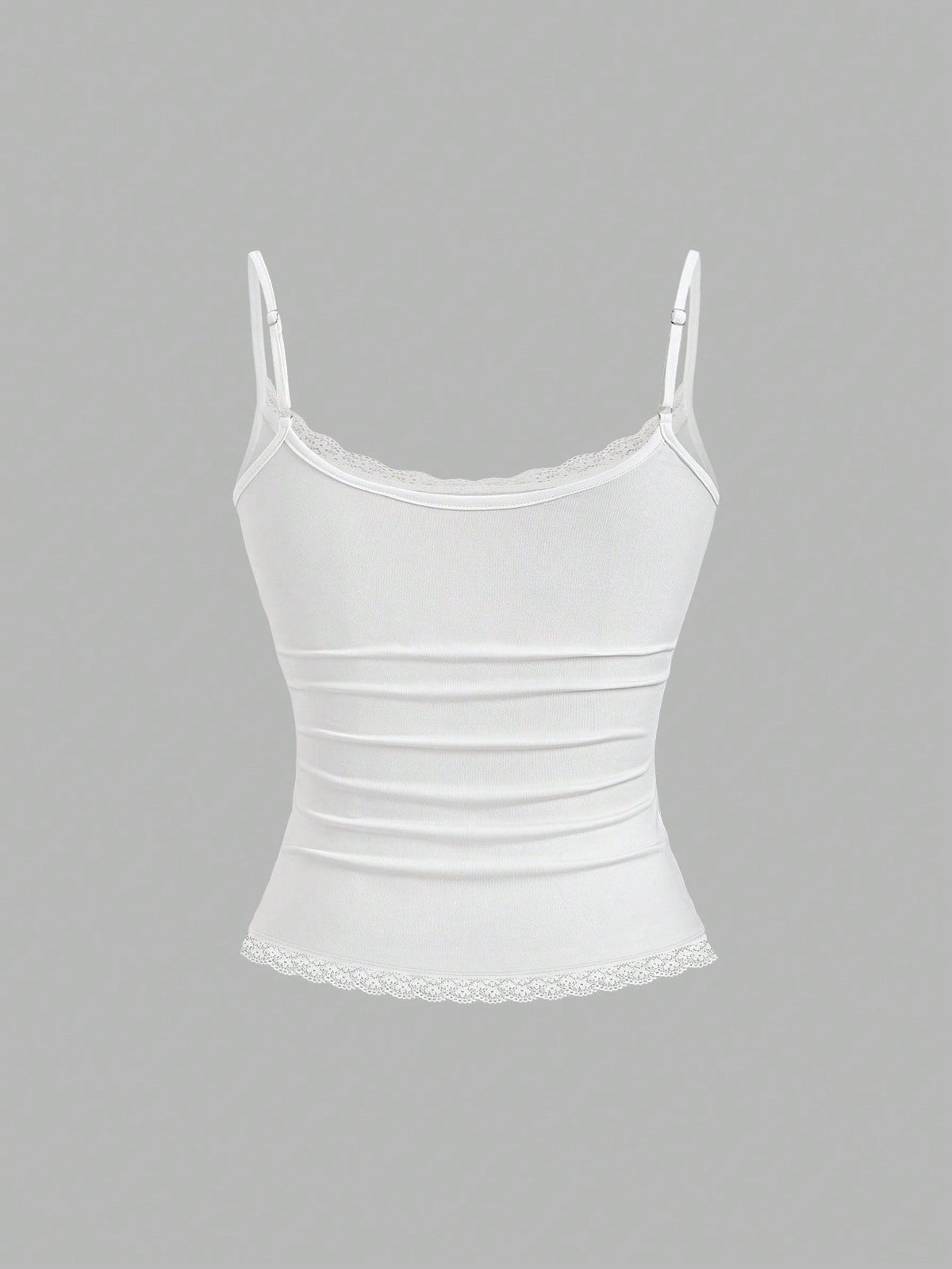 Sweetra Women's Solid Color Contrast Lace Ruffle Camisole