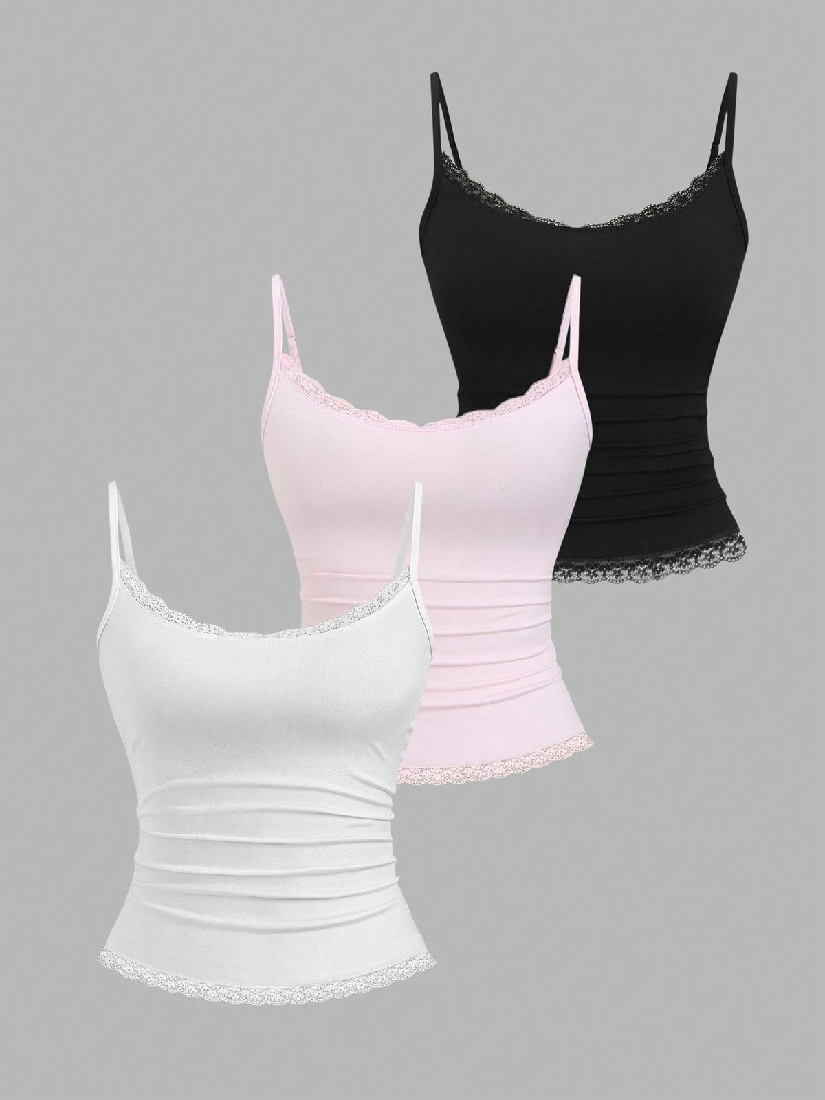 Sweetra Women's Solid Color Contrast Lace Ruffle Camisole
