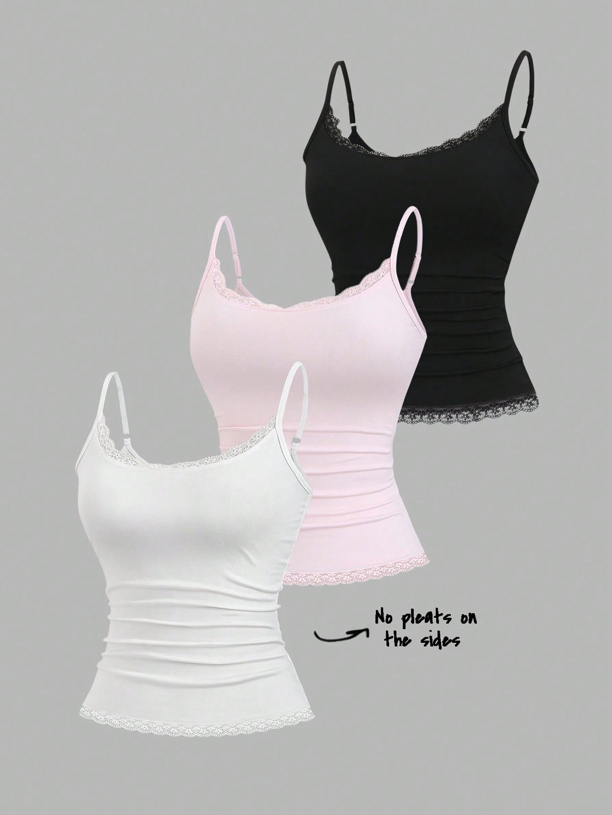 Sweetra Women's Solid Color Contrast Lace Ruffle Camisole