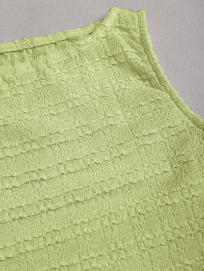 Sweetra Women's Solid Color Round Neck Backless Twist Ruched Fashion Tank Top Green Yellow Alternative