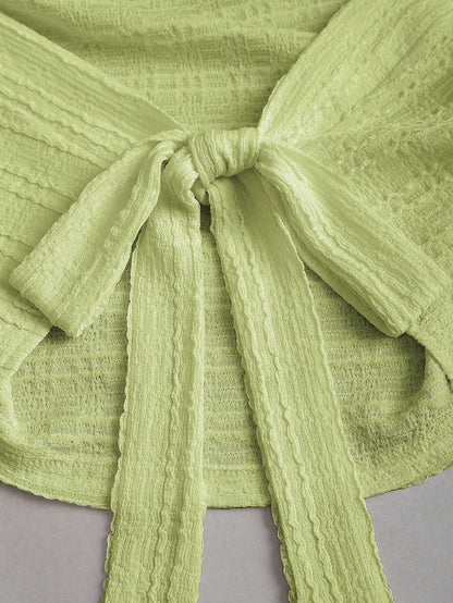 Sweetra Women's Solid Color Round Neck Backless Twist Ruched Fashion Tank Top Green Yellow Alternative